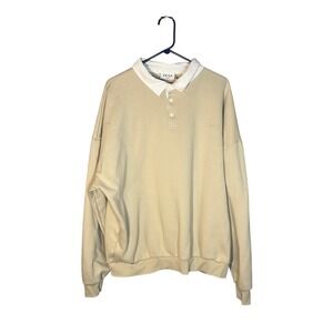 Crisp NWT Men's Fleece Lined Sweatshirt Collard 3 Button Tan Size XXL‎